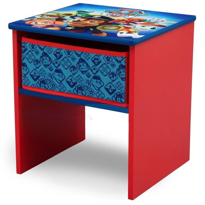 PAT PATROUILLE - Table de Chevet Enfant en Bois avec tiroirs - Rouge et Multicolore