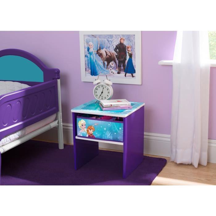 LA REINE DES NEIGES - Table de Chevet Enfant en Bois avec tiroirs - Violet et Multicolore