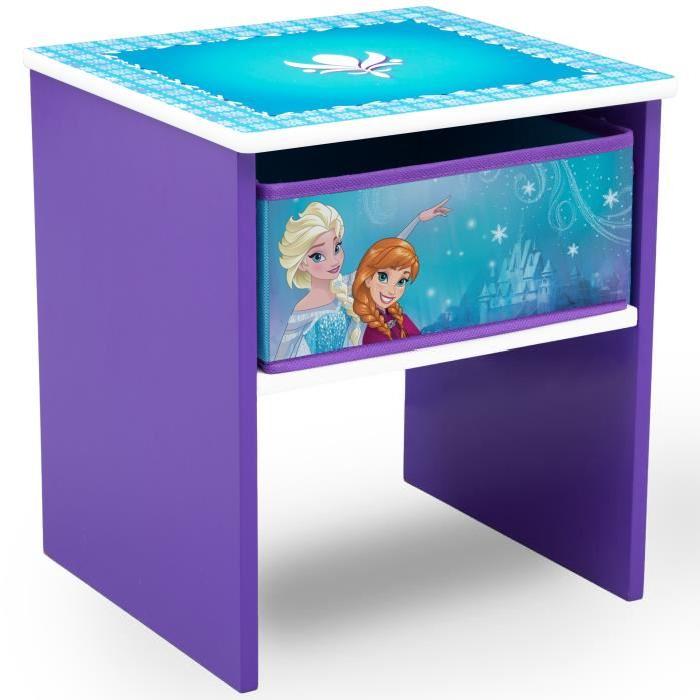LA REINE DES NEIGES - Table de Chevet Enfant en Bois avec tiroirs - Violet et Multicolore