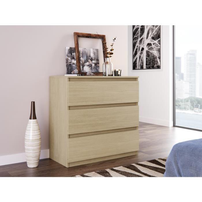 NATURA Commode chambre scandinave - Placage chene clair mat - L 84 cm