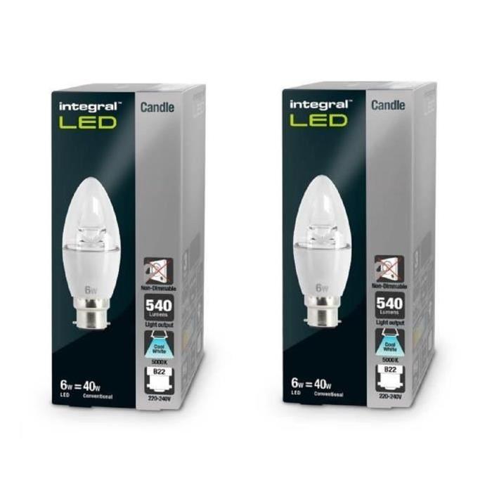 INTEGRAL LED Lot de 2 ampoules flamme B22 6W 540lm équivalent a 40W