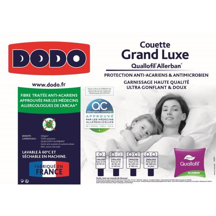 DODO Couette chaude 350gr/m˛ Grand Luxe Quallofil Allerban ANTI-ACARIENS 140x200cm blanc