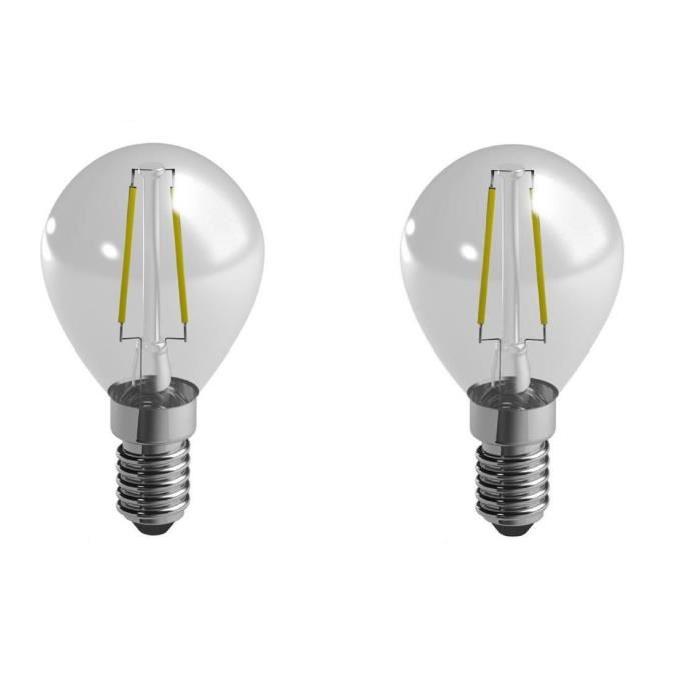 DURACELL Lot de 2 ampoules LED a filaments E14 sphérique 2,4 W équivalent 25 W blanc chaud