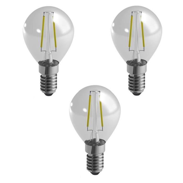 DURACELL Lot de 3 ampoules LED a filaments E14 sphérique 2,4 W équivalent 25 W blanc chaud