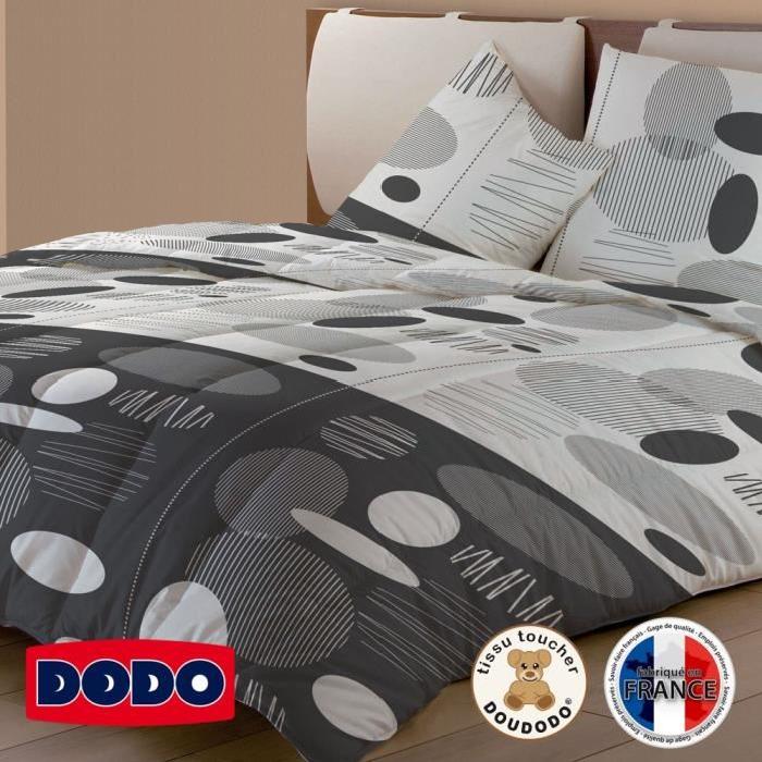 DODO Couette tempérée 300g/m˛ imprimée LA BAULE 200x200 cm blanc et anthracite