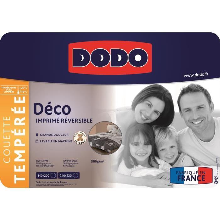 DODO Couette tempérée 300g/m˛ imprimée LA BAULE 200x200 cm blanc et anthracite