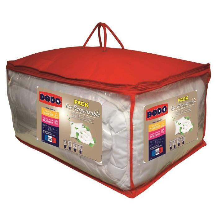 DODO Pack ECO RESPONSABLE - 1 couette 140x200cm + 1 oreiller 60x60cm blanc