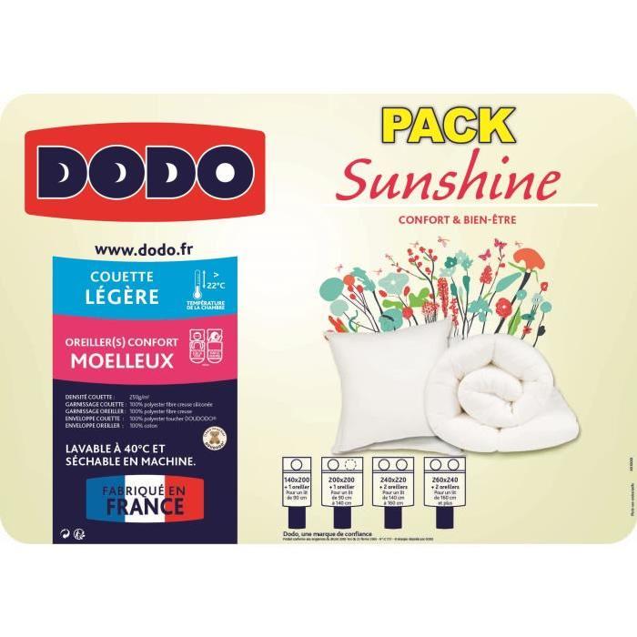 DODO Pack SUNSHINE - 1 couette 220x240 cm + 2 Oreillers 60x60 cm blanc