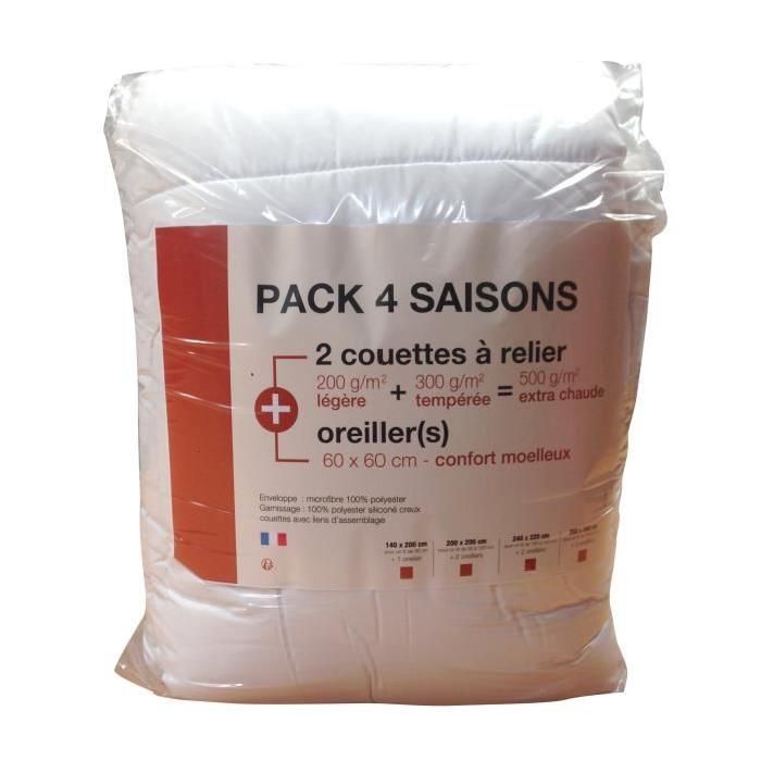 Pack linge de lit 4 saisons - 2 Couettes 140x200 cm + 1 Oreiller 60x60 cm blanc