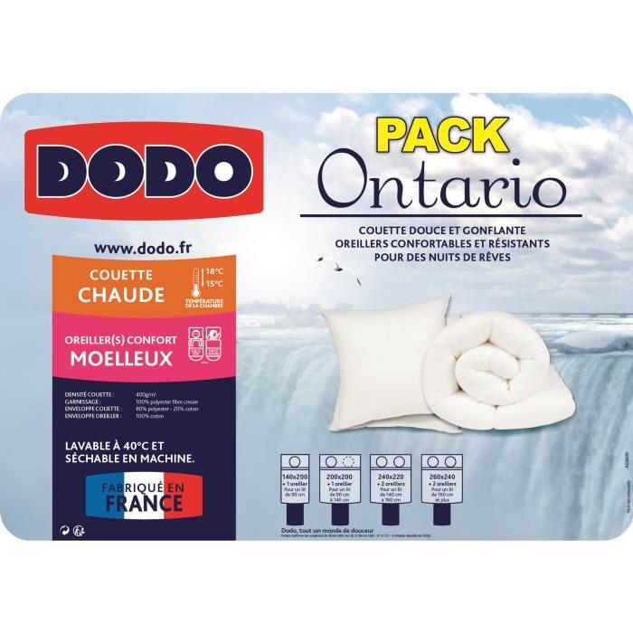 DODO Pack ONTARIO - 1 couette chaude 140x200 cm + 1 oreiller 60x60 cm blanc