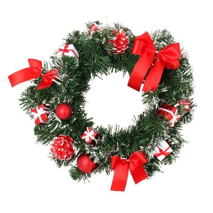 Couronne de Noël de porte avec Boîtes cadeaux et noeuds Ř 30 cm Rouge et blanc