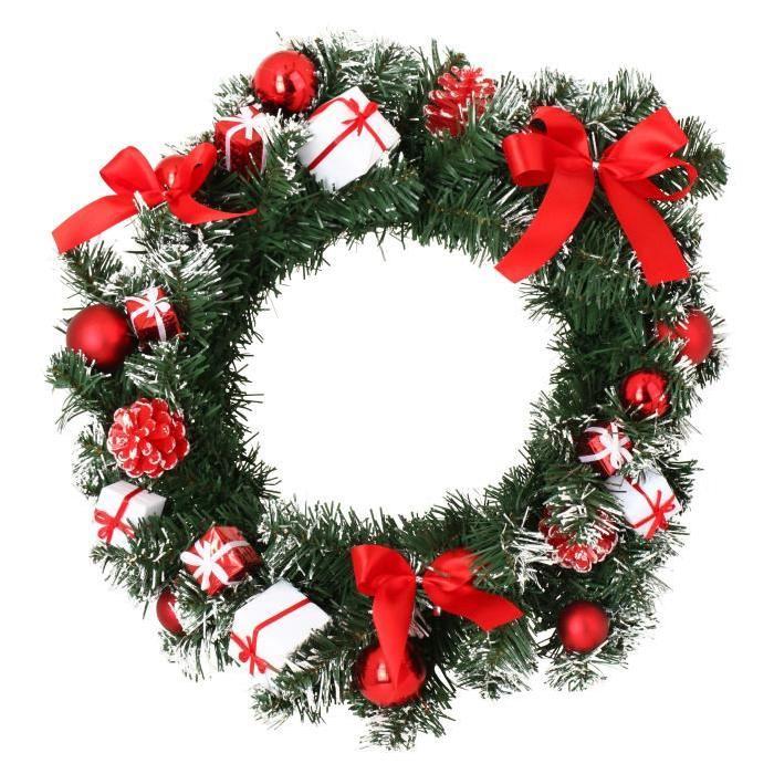 Couronne de Noël de porte avec Boîtes cadeaux et noeuds Ř 40 cm Rouge et blanc
