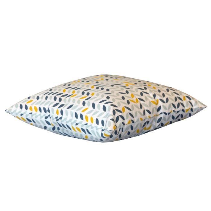 Coussin déco Coton imprimé Mistigri 40x40x9 cm gris, jaune et blanc