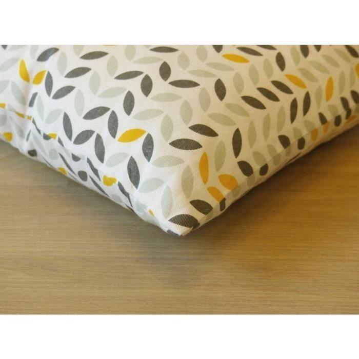 Coussin déco Coton imprimé Mistigri 40x40x9 cm gris, jaune et blanc