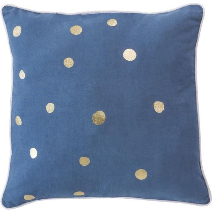 DEKOANDCO Coussin pois doré marine 40x40 cm POPPY