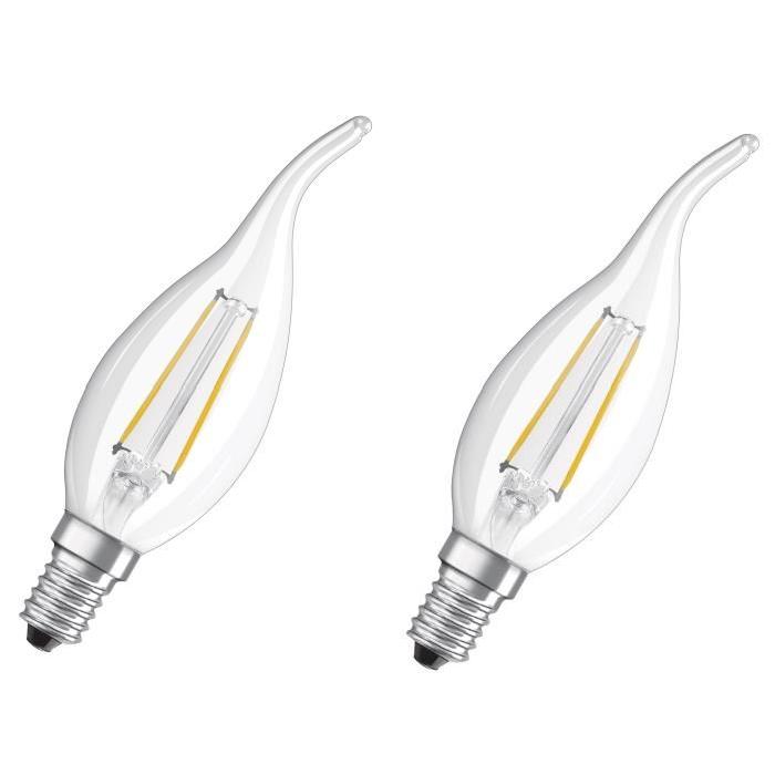 OSRAM Lot de 2 Ampoules LED E14 flamme coup de vent 2 W équivalent a 25 W blanc chaud