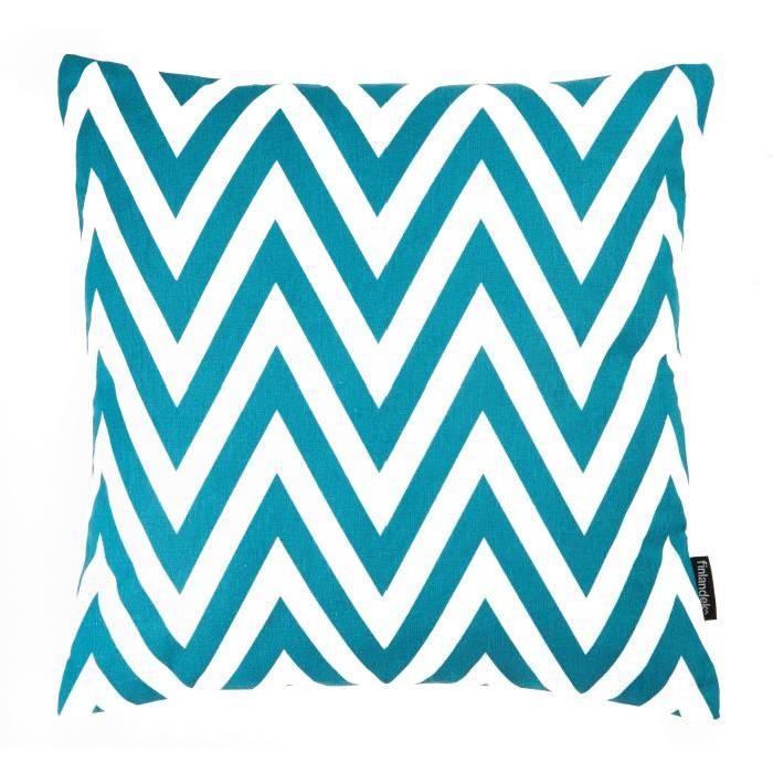 FINLANDEK Coussin imprimé zigzag bleu pétrole 40 cm - KERAVA - SIKSAK