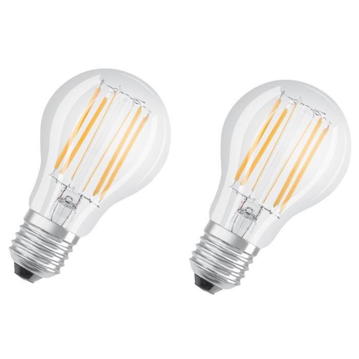 OSRAM Lot de 2 Ampoules LED E27 standard claire 8,5 W équivalent a 75 W blanc chaud dimmable variateur