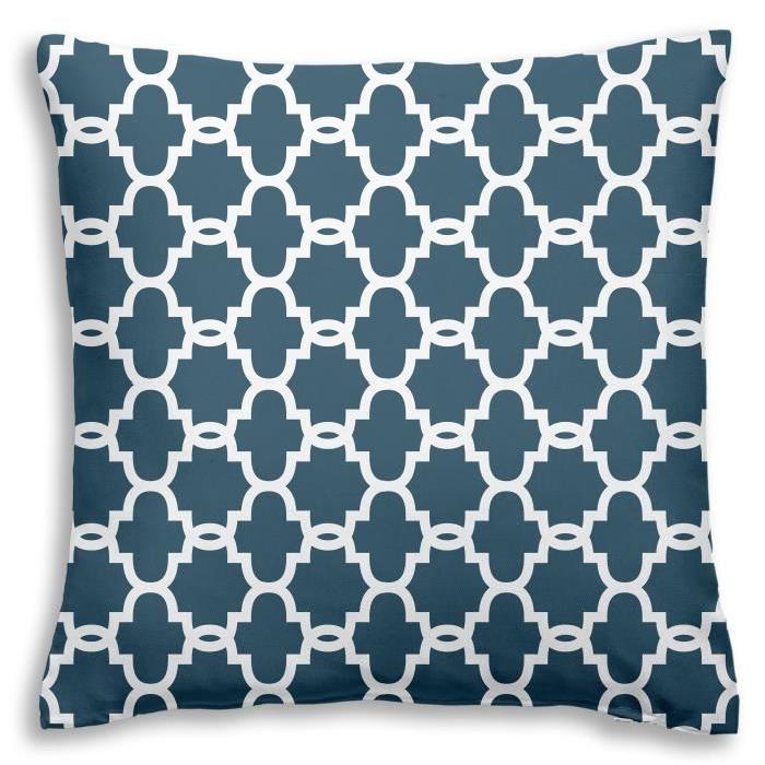 FINLANDEK Coussin Moona style scandinave 40x40 cm bleu prusse et blanc