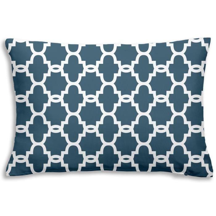 FINLANDEK Coussin Moona style scandinave 30x50 cm bleu prusse et blanc