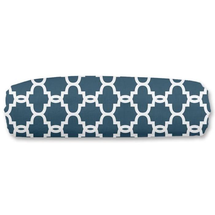 FINLANDEK Polochon Moona style scandinave 17x50 cm bleu prusse et blanc