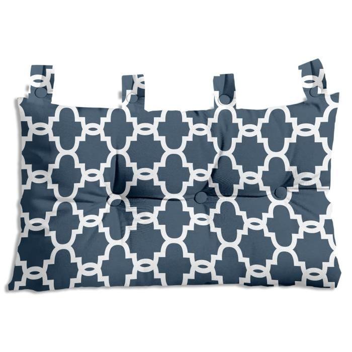 FINLANDEK Coussin tete de lit Moona style scandinave 45x70 cm bleu prusse et blanc