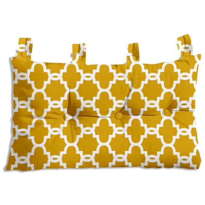 FINLANDEK Coussin tete de lit Moona style scandinave 45x70 cm jaune moutarde et blanc