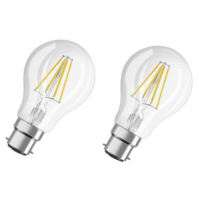 OSRAM Lot de 2 Ampoules LED B22 standard claire 7 W équivalent a 60 W blanc chaud