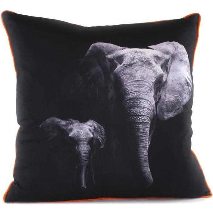 PAVILLON D'INTERIEUR Coussin Tara africa éléphant 45 cm noir et orange