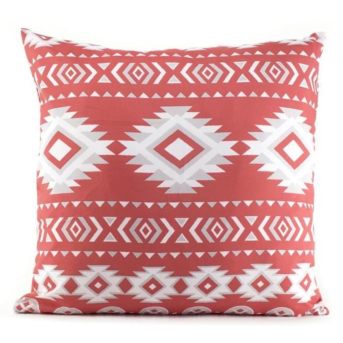 PAVILLON d'INTERIEUR Coussin déhoussable Maya 45x45 cm corail, gris et blanc