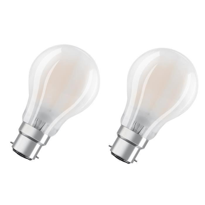 OSRAM Lot de 2 Ampoules LED B22 standard dépolie 7 W équivalent a 60 W blanc chaud