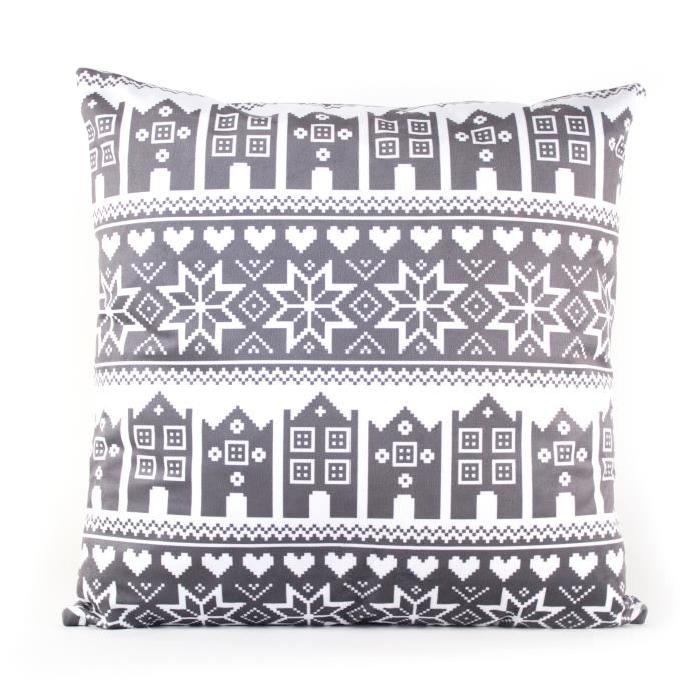 PAVILLON INTERIEUR Coussin Olaf maison 45x45 cm gris et blanc