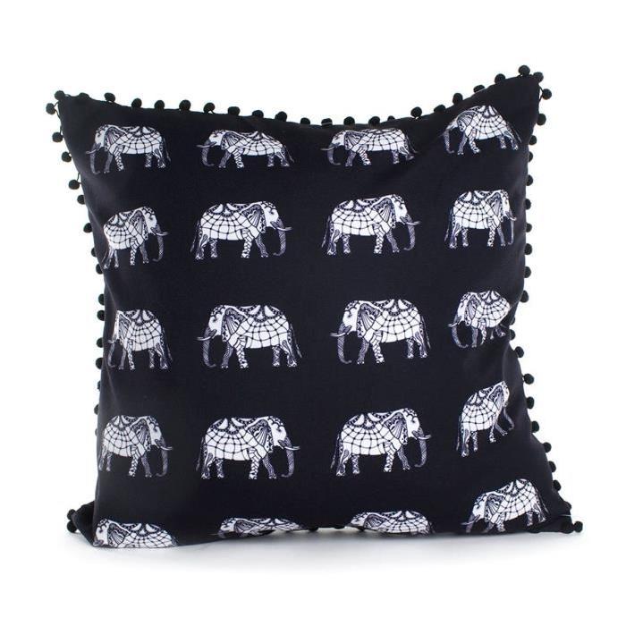 ANDORA Coussin déhoussable ELMER Petits Elephants 45x45 cm noir et blanc