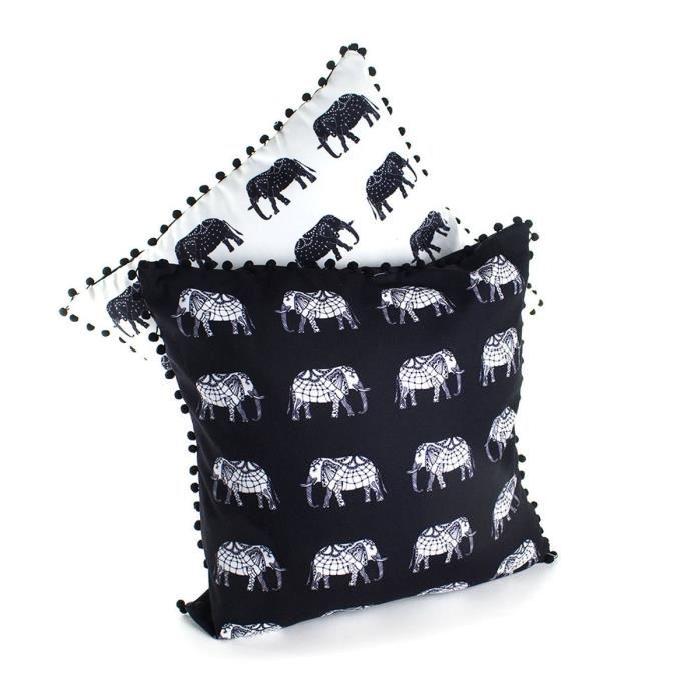 ANDORA Coussin déhoussable ELMER Petits Elephants 45x45 cm noir et blanc