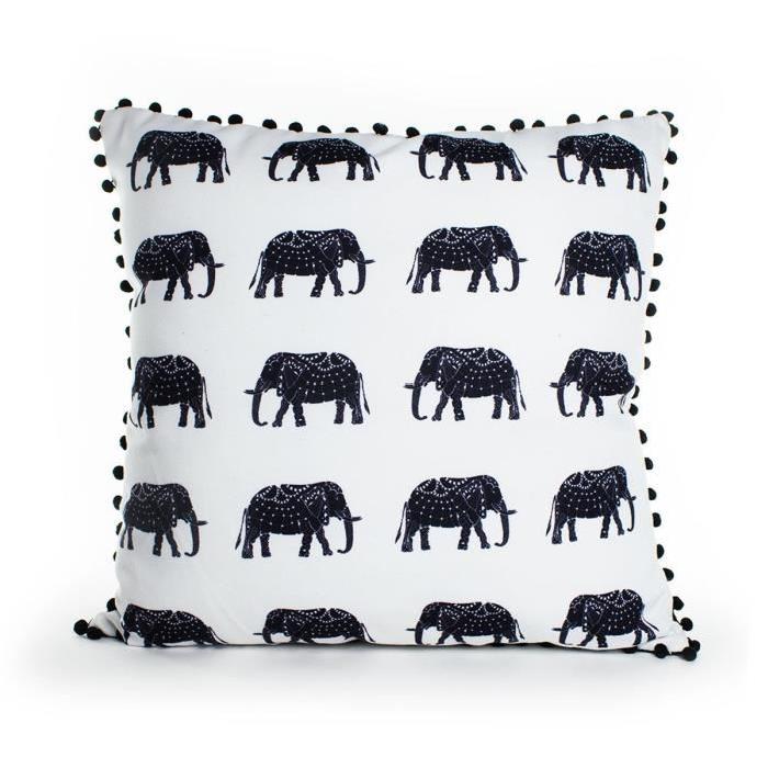 ANDORA Coussin déhoussable ELMER Petits Elephants 45x45 cm blanc et noir