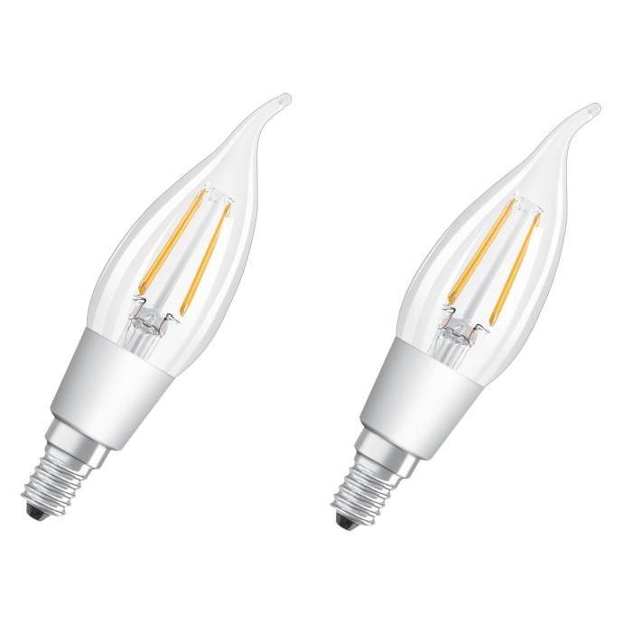 OSRAM Lot de 2 Ampoules LED E14 flamme claire 4,5 W équivalent a 40 W blanc chaud dimmable variateur