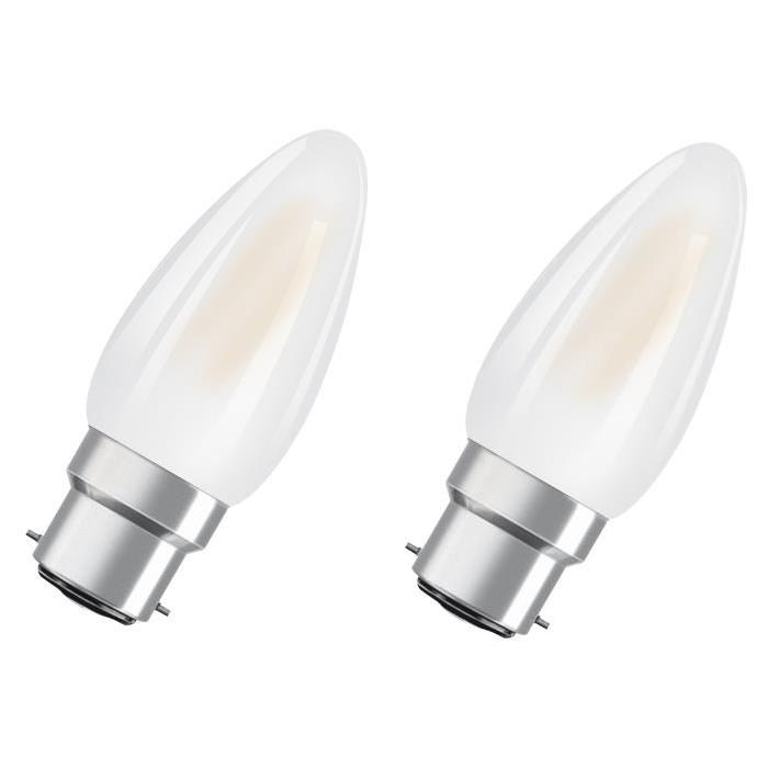 OSRAM Lot de 2 Ampoules LED B22 flamme dépolie 4,5 W équivalent a 40 W blanc chaud dimmable variateur