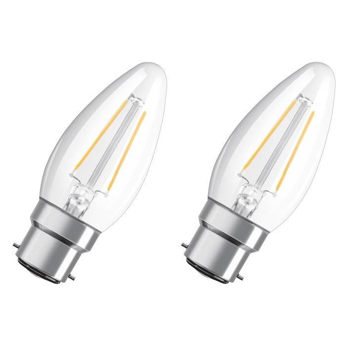 OSRAM Lot de 2 Ampoules LED B22 flamme claire 4 W équivalent a 40 W blanc chaud