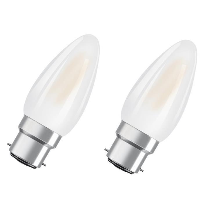 OSRAM Lot de 2 Ampoules LED B22 flamme dépolie 4 W équivalent a 40 W blanc chaud