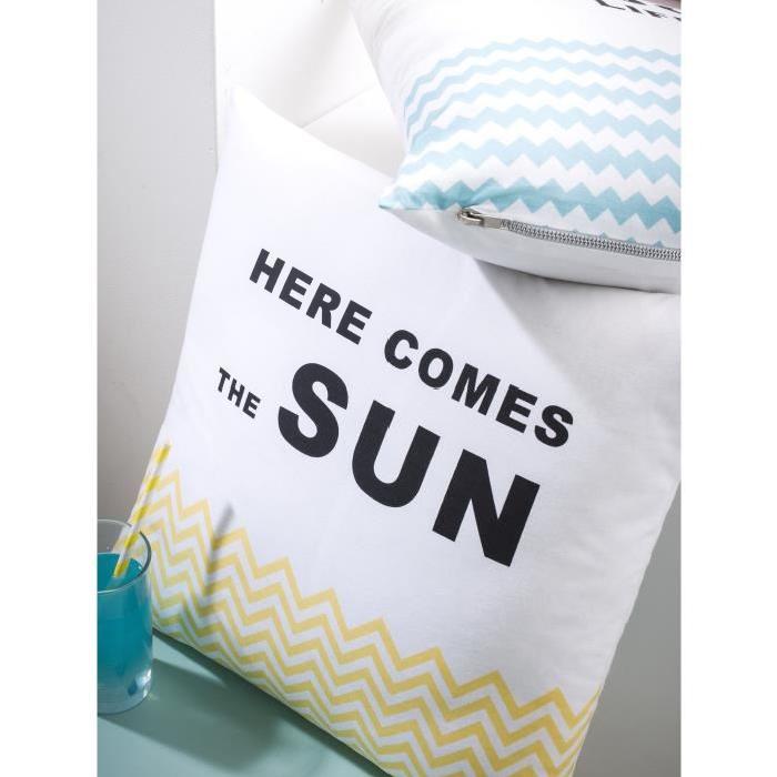 TODAY Coussin déhoussable 100% coton California Dream Here Comes The Sun 40x40 cm jaune et blanc