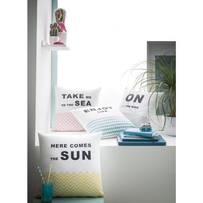 TODAY Coussin déhoussable 100% coton California Dream Here Comes The Sun 40x40 cm jaune et blanc