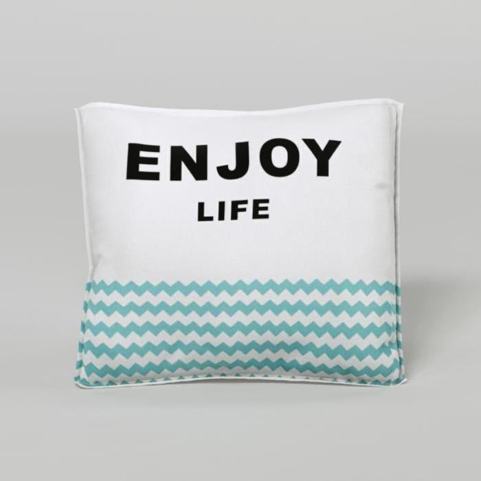 TODAY Coussin déhoussable 100% coton California Dream Enjoy Life 40x40 cm aqua et blanc