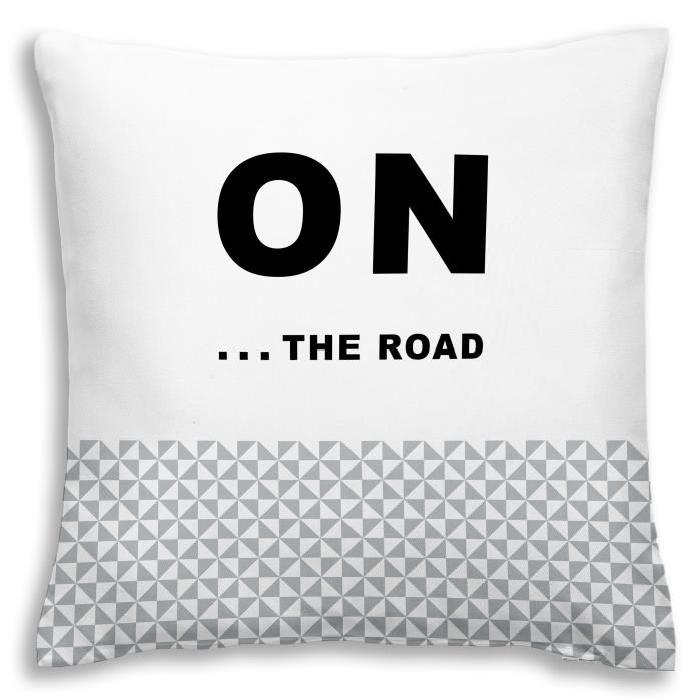 TODAY Coussin déhoussable 100% coton California Dream On the Road 40x40 cm stone et blanc