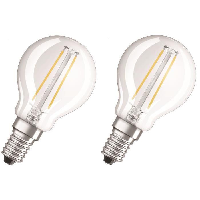 OSRAM Lot de 2 Ampoules LED E14 sphérique claire 1,2 W équivalent a 15 W blanc chaud