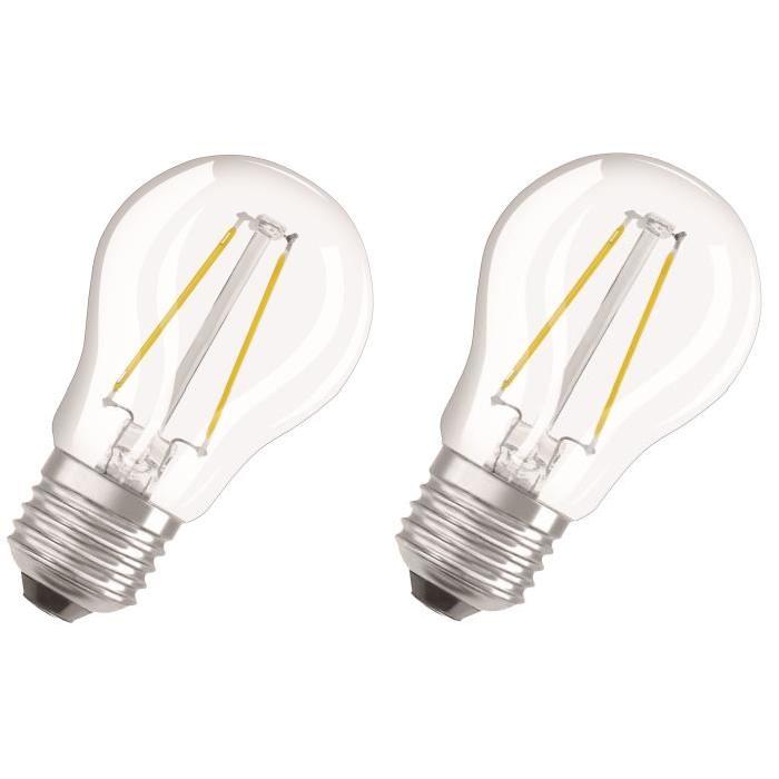 OSRAM Lot de 2 Ampoules LED E27 sphérique claire 1,2 W équivalent a 15 W blanc chaud