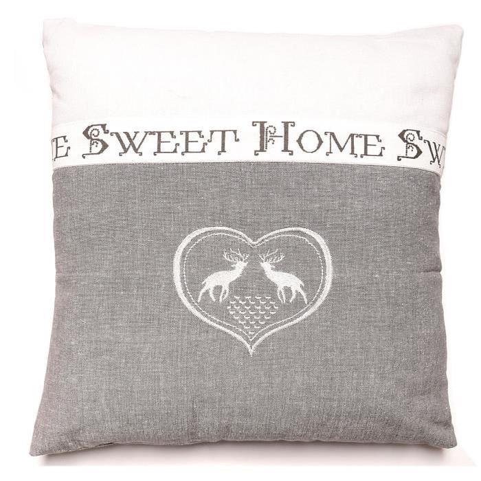 SOLEIL D'OCRE Coussin Sweet Home 40x40 cm gris et blanc