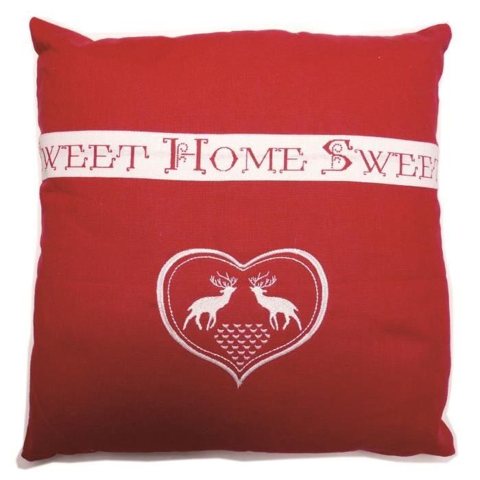 SOLEIL D'OCRE Coussin Sweet Home 40x40 cm rouge et blanc