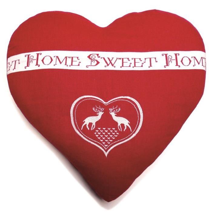 SOLEIL D'OCRE Coussin coeur brodé Sweet Home 40x40 cm rouge et blanc