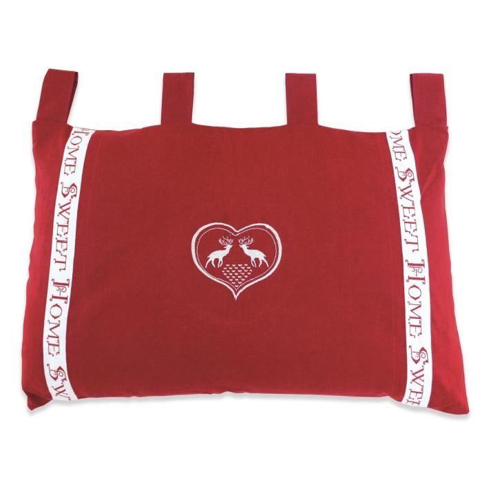 SOLEIL D'OCRE Coussin tete de lit Sweet Home 100% coton brodé 45x70 cm rouge et blanc