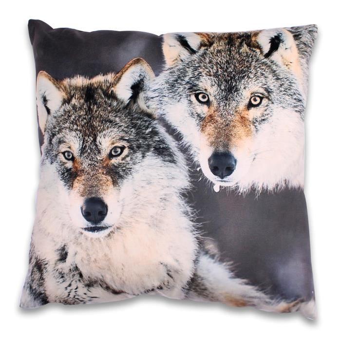 SOLEIL D'OCRE Coussin déco déhoussable Loup - 45 x 45 cm